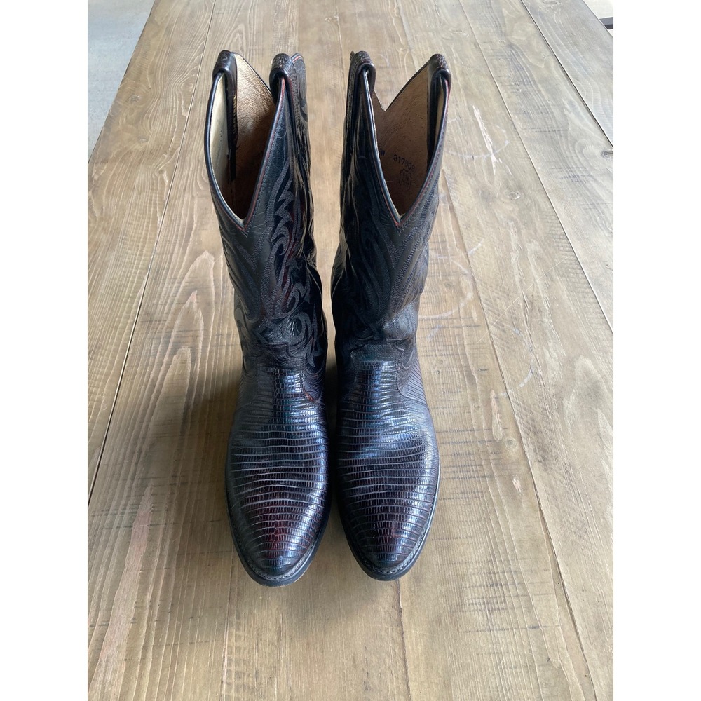 Dan Post Mens 9 EW Black Cherry Teju Lizard Skin Western Cowboy Boots 16731